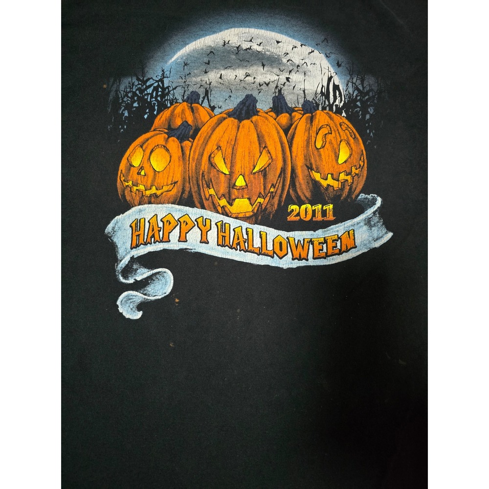 Mens Happy Halloween 2011 Graphic T Shirt Black Pumpkins Bats Moon(D) - Picture 3 of 6